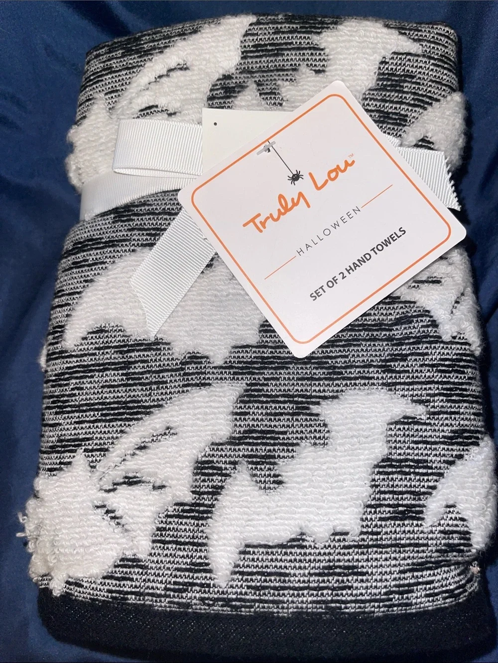 Truly Lou Black & White Halloween Bat Hand Towels - Set of 2